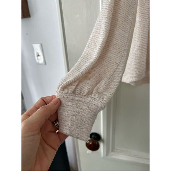 Free People cream and gold striped drop neck long sleeve peasant top S - Picture 4 of 7